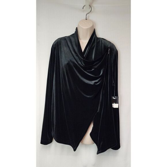 Simply Vera Wang Asymmetrical Velvet Drapey Jacket Coat Black Plus Size XXL - Picture 4 of 7